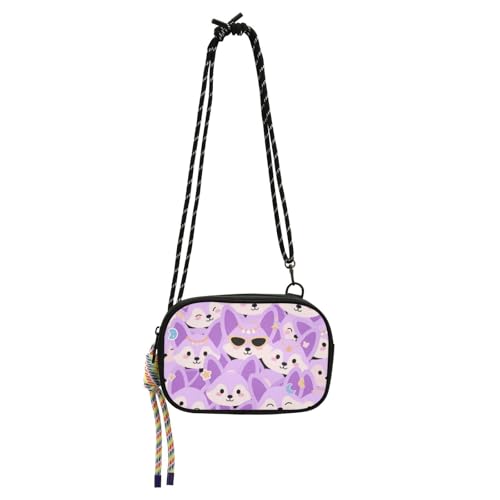 Mini-Umhängetasche für Herren, Motiv: Cartoon, Fuchs, violett, mit verstellbarem Riemen, kleine Umhängetasche, für Spaziergänge, Bolsas de Mano Para Mujer von Amooorous