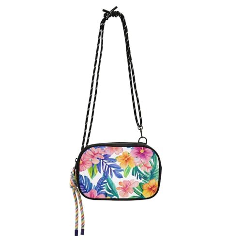 Mini-Umhängetasche für Herren, tropische Blumen, wasserdicht, mit Kreditkartenfächern, über der Schulter von Amooorous