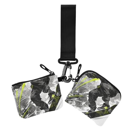 Minimalist Line Cool Boy Green Black Damen Kleingeldbörse Kartenetuis Kleine tragbare Kreditkartenetui mit Reißverschlusstasche für den täglichen Gebrauch, 2 Stück, Minimalistische Linie Cool Boy Grün von Amooorous