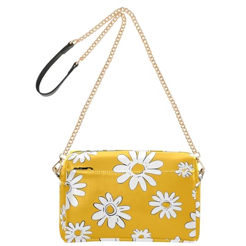 Modische Damen-Schultertasche mit gelbem Gänseblümchen-Motiv, veganes Leder, Umhängetasche, wasserdicht, Damen-Schulterhandtaschen von Amooorous