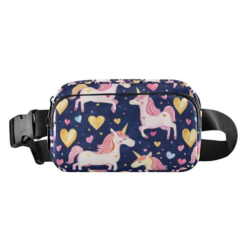 Modische Gürteltasche mit Einhörnern, Cartoon-Herzform, für Damen und Herren, kleine Laufgürteltasche mit verstellbarem Riemen für Reisen, Urlaub, Laufen von Amooorous