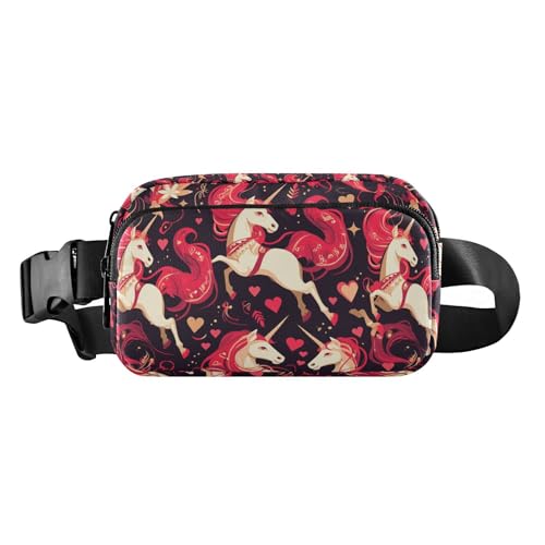 Modische Gürteltasche mit Einhörnern, Herz, Valentinstag, für Damen und Herren, wasserabweisend, Umhängetasche mit verstellbarem Riemen für Reisen, Einkaufen, Laufen von Amooorous