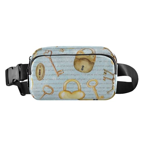 Modische Gürteltasche mit Schlüssel und Schlössern, Vintage-Stil, für Damen und Herren, kleine Umhängetasche mit verstellbarem Gurt, für Workout, Laufen, Wandern, Vintage hellblaue Schlüssel und von Amooorous