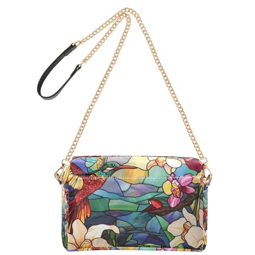 Modische Schultertasche aus Buntglas, schöne Vögel, bunte Orchideen, Blumen, modische Schultertasche für Damen, veganes Leder, Geldbörse, Tasche, wasserdichte Schulterhandtaschen von Amooorous
