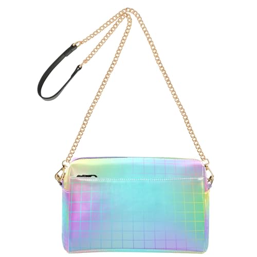 Modische Schultertasche für Damen, buntes Laser-Design, quadratisch, veganes Leder, Umhängetasche, wasserdichte Umhängetasche von Amooorous