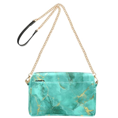 Modische Schultertasche für Damen, veganes Leder, lässige Geldbörse, Cross-Body, mit Reißverschluss, Hellgrün-Gold von Amooorous