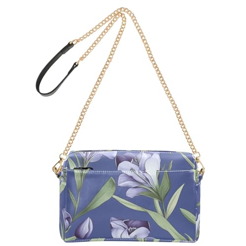 Modische Schultertasche für Damen, veganes Leder, lässige Geldbörse, wasserdicht, für Reisen, Violett mit grünen Blättern von Amooorous