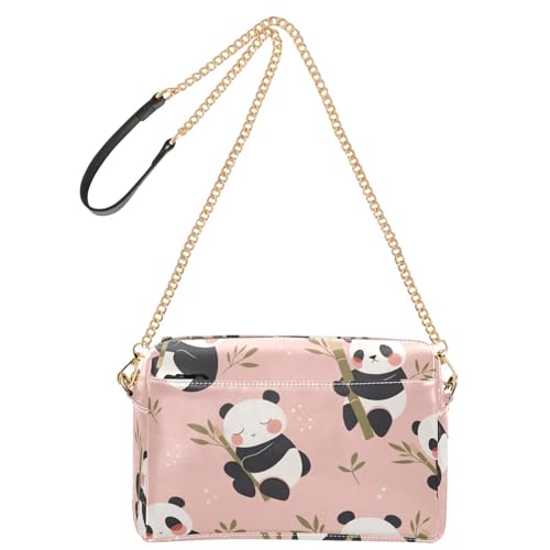 Modische Schultertasche mit Cartoon-Panda-Motiv für Damen, veganes Leder, lässige Geldbörsen, Reißverschluss, Schultertasche, Crossover-Tasche von Amooorous