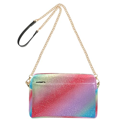 Modische Schultertasche mit Regenbogen-Farbverlauf, Glitzer, veganes Leder, Damen-Umhängetasche, Reißverschluss, Schultertasche für Reisen von Amooorous