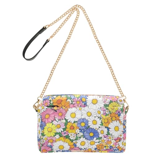 Modische Umhängetasche für Damen, Motiv: Ölgemälde, Gänseblümchen, klein, veganes Leder, modische Geldbörse, wasserdicht, Schultertasche von Amooorous