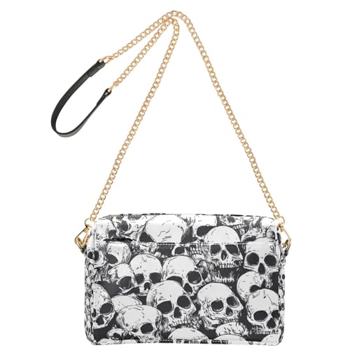 Modische Umhängetasche mit lustigem Totenkopf-Design für Damen, veganes Leder, lässig, mit Reißverschluss, Schwarz von Amooorous