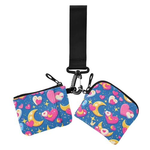 Moon Pixel Art Valentine Damen Münzgeldbörsen Kartenetuis Slim Portable Identity Card Protector mit Reißverschluss Münzfach für Arbeit Reisen 2 Packungen, Moon Pixel Art Valentine, 1 size, Casual von Amooorous