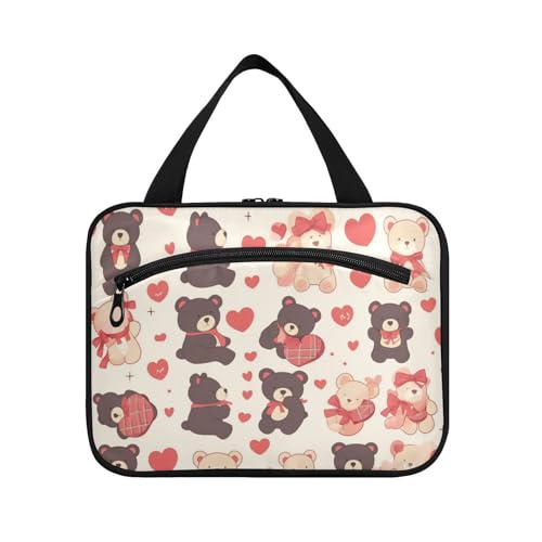 Mr & Mrs Bear Anime Valentine hängende Reise Make-up Tasche mit Haken, Designer-Make-up-Kosmetiktasche für Accessoires für Damen, Badezimmer, Estuche para guardar maquillaje L von Amooorous