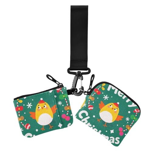 Münzbeutel für Damen, Motiv: Frohe Weihnachten, Cartoon-Vogel, Kartenhalter, klein, abnehmbarer Schlüsselanhänger, Geldbörse, Kleingeldbörse mit Reißverschluss, Münzfach für Damen, 2 Stück, Frohe von Amooorous