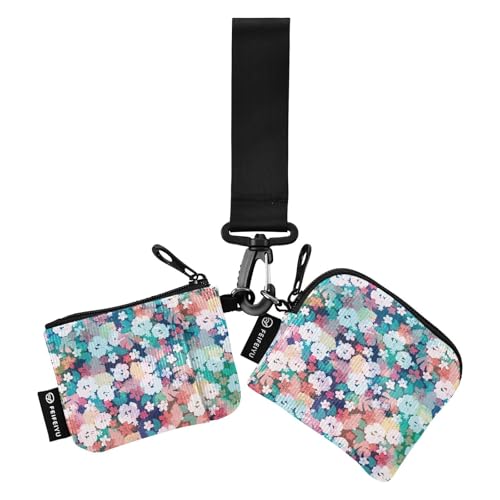 Münzgeldbörse mit mehrfarbigen Blumen, Kreditkartenhalter, klein, abnehmbarer Reißverschluss, Münzbörse mit Handgelenkschlaufe für Damen, 2 Stück, Mehrfarbige Blumen, 1 size, Casual von Amooorous