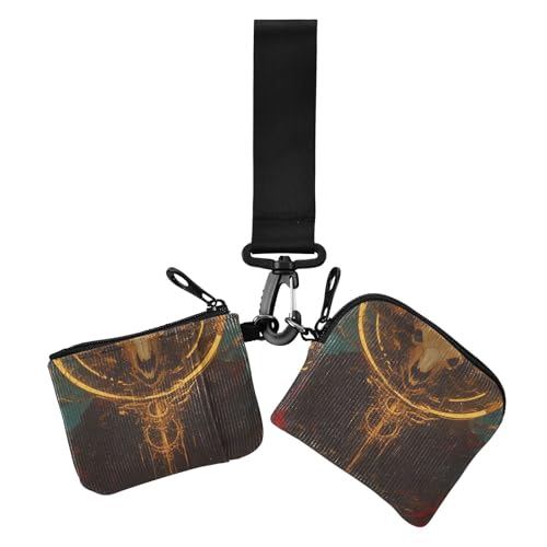 Mysterious Bull Skull Tribal Style Red Damen Dual Wallets Visitenkartenetuis Minimalistische Kreditkartenetui mit Reißverschluss Münzfach für Damen 2 Packungen, Geheimnisvoller Stierschädel Tribal von Amooorous