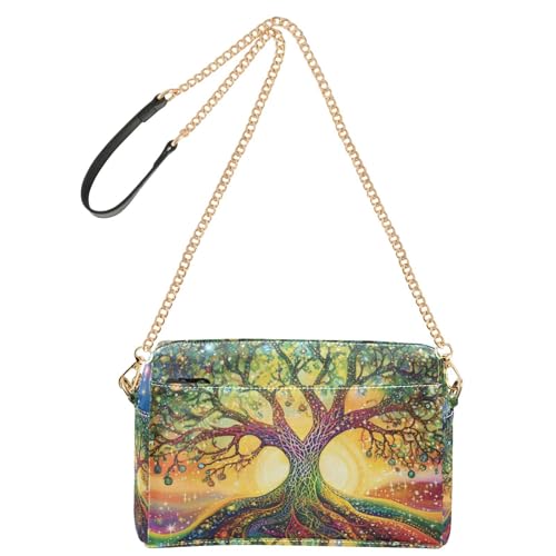 Mysterious Colorful Tree Fashion Small Crossbody Bags Vegan Leather Crossbody Purse Zip Lady Shoulder Handtaschen von Amooorous