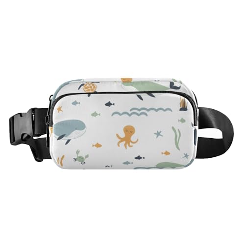 Nahtlose Gürteltasche für Damen und Herren, vielseitig einsetzbar, mit verstellbarem Gurt, für Einkaufen, Sport, Arbeit, Nahtlose Wal-Kraken, Meeresschildkröten, 1 size von Amooorous