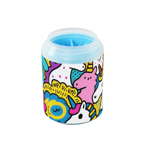 Niedliche Cartoon-Einhörner, tragbarer Pfotenreiniger-Becher mit Silikonbürste, weiche Füße, Badebürste für kleine und mittelgroße Hunde, regalo para perros von Amooorous