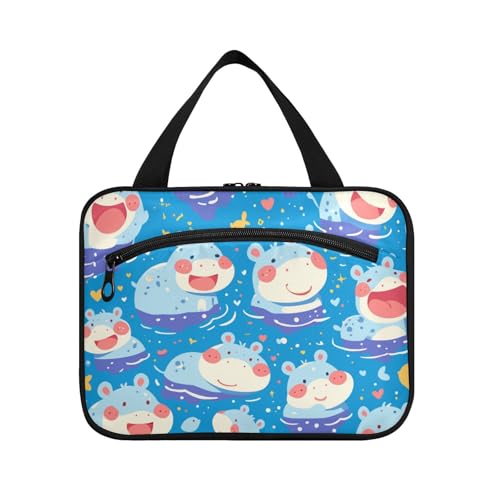 Niedliche Cartoon-blaue Nilpferd-Hängetasche für Frauen mit Haken, Designer-Kosmetiktasche für Reisezubehör für Frauen, Toilette, Brochas, Maquillaje L von Amooorous