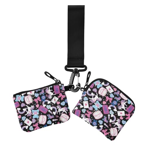 Niedliche Pfirsichschleife Spitze Kuchen Damen Münzbeutel Kartenhalter Slim Abnehmbarer Ausweis-Schutz mit Schlüsselanhänger für Frauen 2 Stück, Niedliche Pfirsichschleife Spitzenkuchen, 1 size, von Amooorous