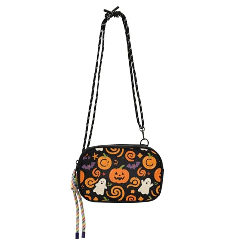 Niedliche orangefarbene Kürbis-Geister für Halloween, schwarze Crossbody-Tasche für Herren, praktisch mit verstellbarem Riemen, kleine Umhängetasche, für eine Mahlzeit, bolso de mano para mujer von Amooorous