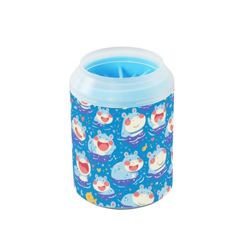 Niedlicher Cartoon-Blauer Nilpferd, tragbarer Pfotenreiniger-Becher mit Silikonbürste, weiches Haustierzubehör und Zubehör für kleine, mittelgroße und große Rassen, Hunde, Katzen, Cepillos para perros von Amooorous