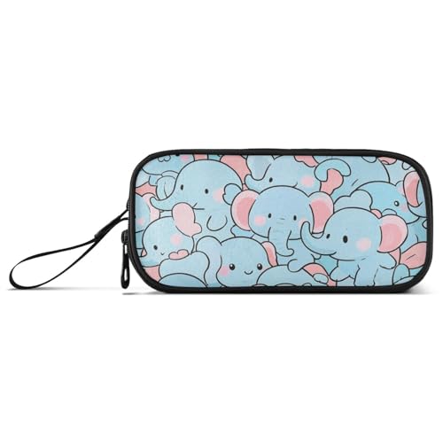 Niedliches Cartoon-Elefanten-Federmäppchen aus Nylon, großes Fassungsvermögen, Federmäppchen für College, Schreibwaren, Organizer für adrette Schulmänner von Amooorous