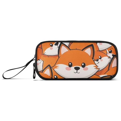 Niedliches Cartoon-Fuchs-Nylon-Federmäppchen für Kinder, hohe Kapazität, Federmäppchen für Teenager, Schule, Schreibwaren für College, adrett von Amooorous
