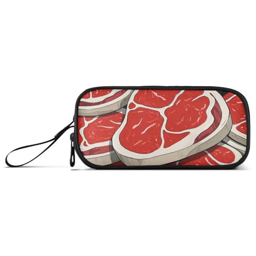 Niedliches Cartoon-Lebensmittel-Steak-Federmäppchen, Nylon, große Kapazität, Federmäppchen für Teenager, Mädchen, Schule, Schreibwaren für elementare Erwachsene von Amooorous