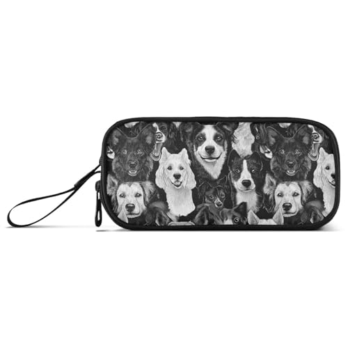 Niedliches Federmäppchen aus Nylon, mit großem Fassungsvermögen, großes Federmäppchen mit Reißverschluss, Schreibwaren-Organizer für High School Teenager, Schwarz und Weiß von Amooorous