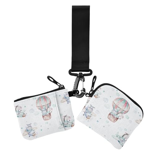 Nilpferdflugzeug Damen Münzgeldbörsen Kartenetuis klein tragbar Damen Geld Organizer mit Armband für Frauen 2 Stück, Nilpferd Flugzeug, 1 size, Casual von Amooorous