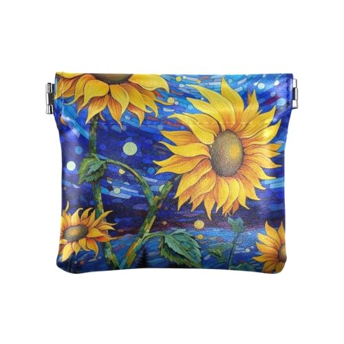Ölgemälde Sense Gelbe Sonnenblume Damen Herren Leder Münzgeldbörsen Praktischer Verschluss Geldbörse Kartenhalter für Männer Frauen Reisen, Ölgemälde Sense gelbe Sonnenblume, 1 size von Amooorous