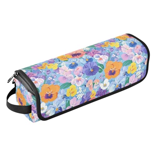 Ölgemälde mit Retro-Blumen in Blau, Haar-Werkzeug-Reisetasche mit Eisenmatte, große Kapazität, Glätteisen, Organizer für heiße Werkzeuge, Lockenstab und Glätteisen, Haarvolumizer, tragbar von Amooorous