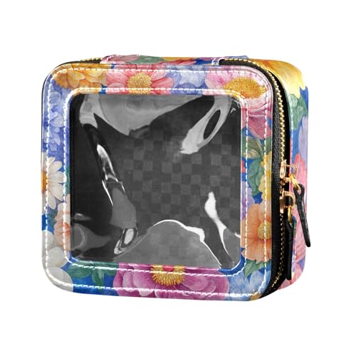 Ölgemälde mit Retro-Blumen in Blau, transparent, kleine Make-up-Tasche, wasserdicht, Reise-Kulturbeutel, kleine Kosmetiktasche für Geldbörse für Reisen von Amooorous