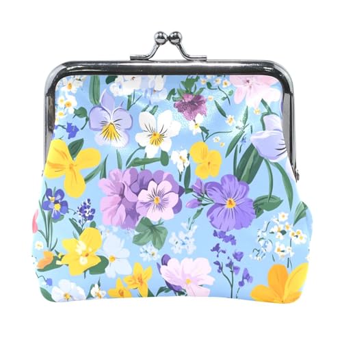 Ölgemälde mit Retro-Blumen in Blau für Damen, Leder, Geldbeutel, tragbare Tasche, Geldbörse, Make-up-Tasche für Damen von Amooorous