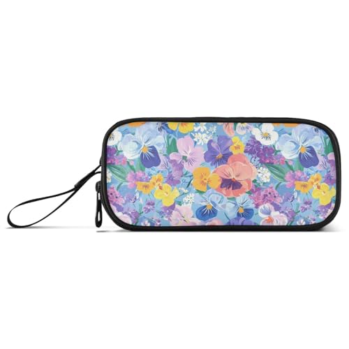 Ölgemälde mit Retro-Blumen in blau Nylon Bleistifttasche Schulmaterial große Kapazität Federmäppchen für Teenager-Mädchen Schule Bürobedarf für preppy Schule Jugendliche Jungen von Amooorous