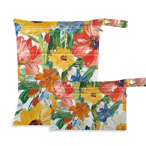 Ölgemälde mit bunten Blumen, waschbar, wasserdicht, 2 Stück, Reiseutensilien für Babys mit Griffen für Babywindeln, Strand Ölgemälde mit bunten Blumen, waschbar, wasserdicht, 2 Stück, Reiseutensilien für Babys mit Griffen für Babywindeln, Strand von Amooorous