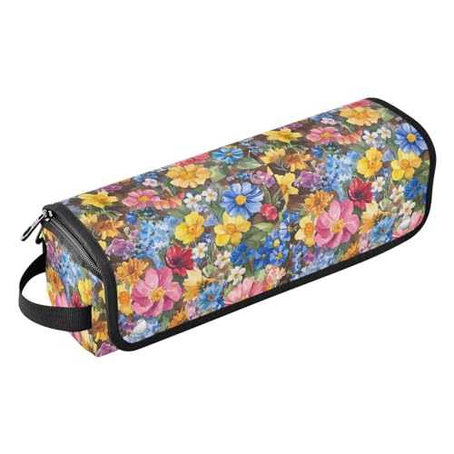 Ölgemälde mit bunten Retro-Blumen, Haarwerkzeug-Reisetasche und hitzebeständiger Matte mit Reißverschluss, große Kapazität, Glätteisen, Organizer für Glätteisen, Lockenstab und Haartrockner von Amooorous