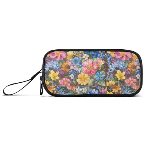 Ölgemälde mit bunten Retro-Blumen, Nylon-Federmäppchen, große Kapazität, Reißverschluss, Federmäppchen, Schule, Schreibwaren für Mittelschule, Teenager von Amooorous