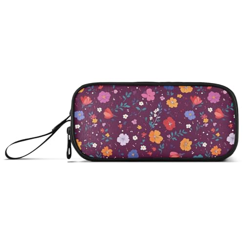 Ölgemälde mit lila Retro-Blumen, Nylon-Federmäppchen für Kinder, großes Fassungsvermögen, Federmäppchen für High School, Schreibwaren für Mittelschule und Jugendliche von Amooorous