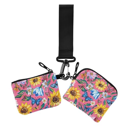 Ölgemälde mit rosa Blumen Damen Münzgeldbörsen Kartenetuis Kleine tragbare Visitenkartenhalter mit Schlüsselanhänger für den täglichen Gebrauch, 2 Packungen, Ölgemälde mit rosa Blumen, 1 size, Casual von Amooorous