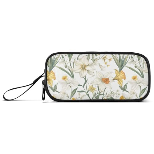 Ölgemälde mit weißen Gänseblümchen, Nylon-Federmäppchen mit Reißverschluss, große Kapazität, Federmäppchen für Mädchen, Schreibwaren für adrette Schullehrer von Amooorous