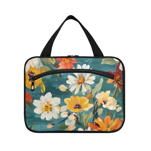 Ölgemälde mit weißen Gänseblümchen, hängende Reisetasche mit Haken zum Aufhängen, Designer-Chic-Pinseltasche für Reisen, Damen, Rucksackreisen, Bolsa para guardar maquillaje L von Amooorous