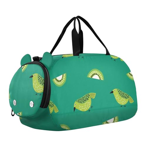 Oliver Jeffers Style Kiwi Jade Bird Design Green2 Kleiner Turnbeutel mit Schuhfach Multifunktionales Handgepäck für Jungen und Mädchen von Amooorous