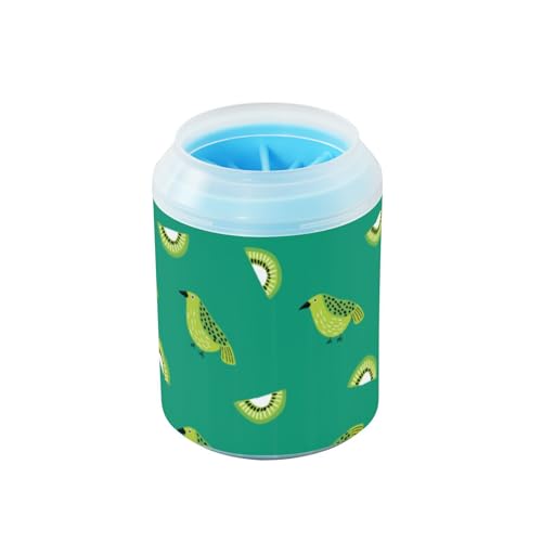 Oliver Jeffers Style Kiwi Jade Bird Design Green2 Wiederverwendbarer Haustierpfotenreiniger Becher mit weicher Silikonbürste Füße Badebürste für kleine, mittelgroße und große Rassen, Hunde, Katzen von Amooorous