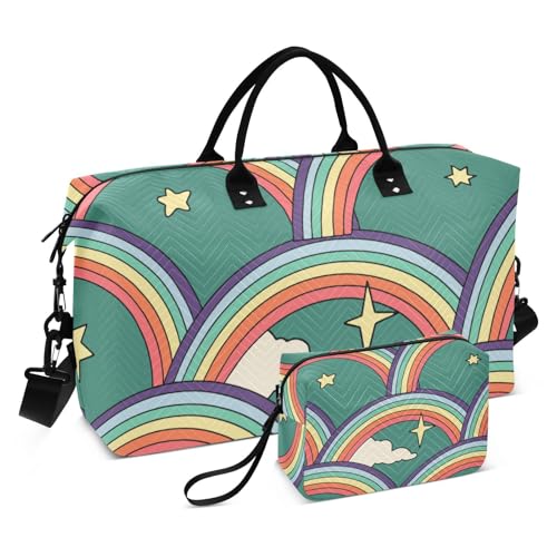 Orange Rainbow Stars Große Tasche Weekender Bag Turnbeutel mit verstellbarem Riemen für Sport 2 Stück Set Orange Regenbogen Sterne Einheitsgröße, Orangefarbene Regenbogen-Sterne, Einheitsgröße von Amooorous
