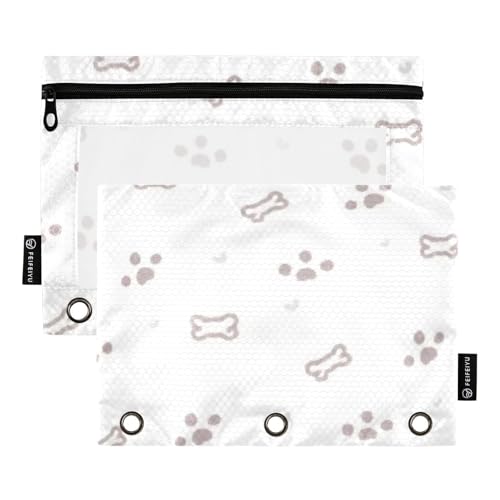 Ordnertaschen mit transparentem Fenster, Cartoon-Motiv, niedliche weiße Knochen, Ringordner mit Taschen, große Kapazität, drei Ringe, Ordner für Bürobedarf, mehrfarbig, 2 Stück von Amooorous