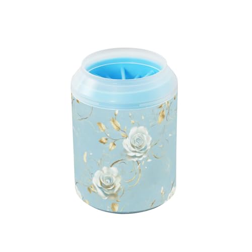 Para Perros wiederverwendbarer Pfotenreiniger-Becher mit weicher Massagebürste, Haustierpflege-Zubehör für kleine, mittelgroße Hunde und Katzen, Blau und Gold von Amooorous