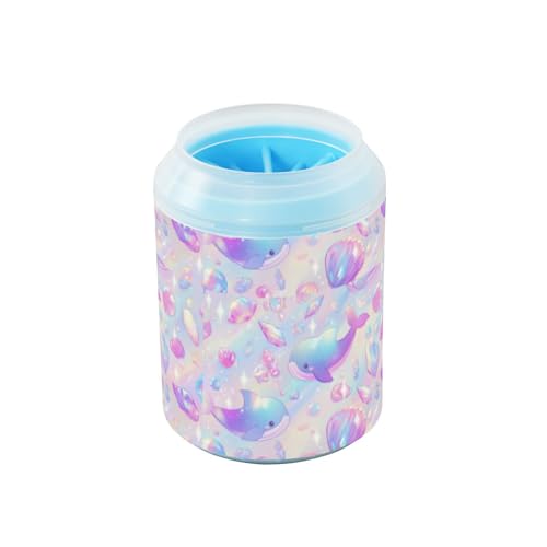 Pastell bunte Meerestiere, verträumt, tragbar, Haustierpfotenreiniger, Becher mit Silikonbürste, weiche Füße, Reinigungsmaschine für Katzen und Hunde, Limpiador de patas para perro von Amooorous